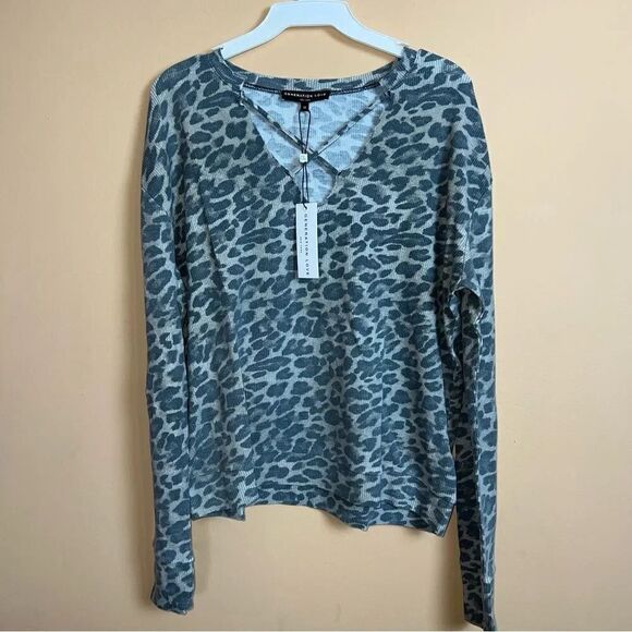 Generation Love Leopard Langley Criss Cross Waffle Knit Ribbed L/S Size Medium - Picture 1 of 7
